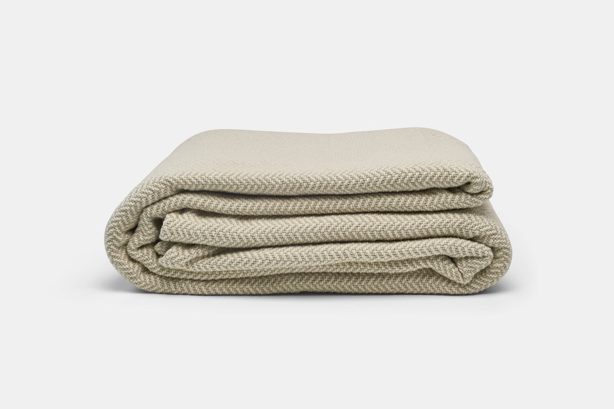 Folded Blanket green Herringbone Weave Cotton Made in USA