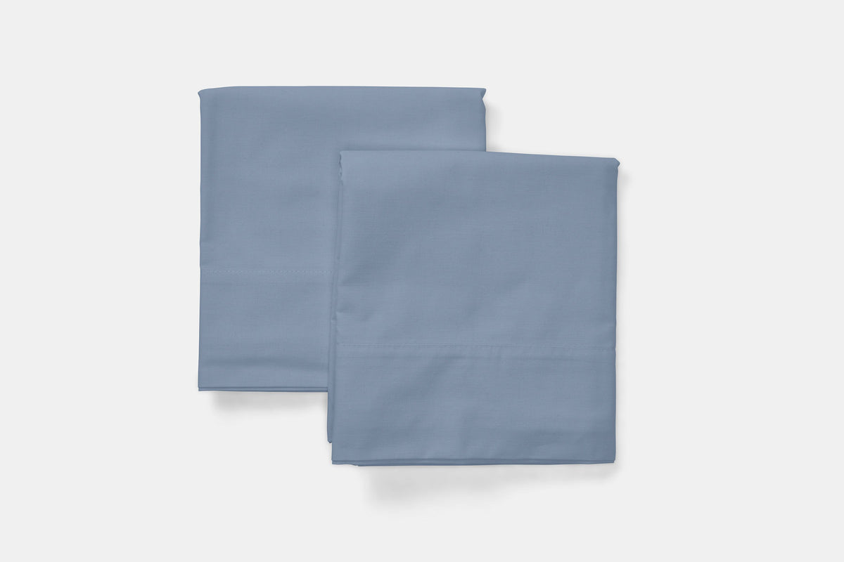 Two Folded Stacked Pillowcases Color Chesapeake Blue Bed Pillow Cases / Covers Natural Cotton Made In USA