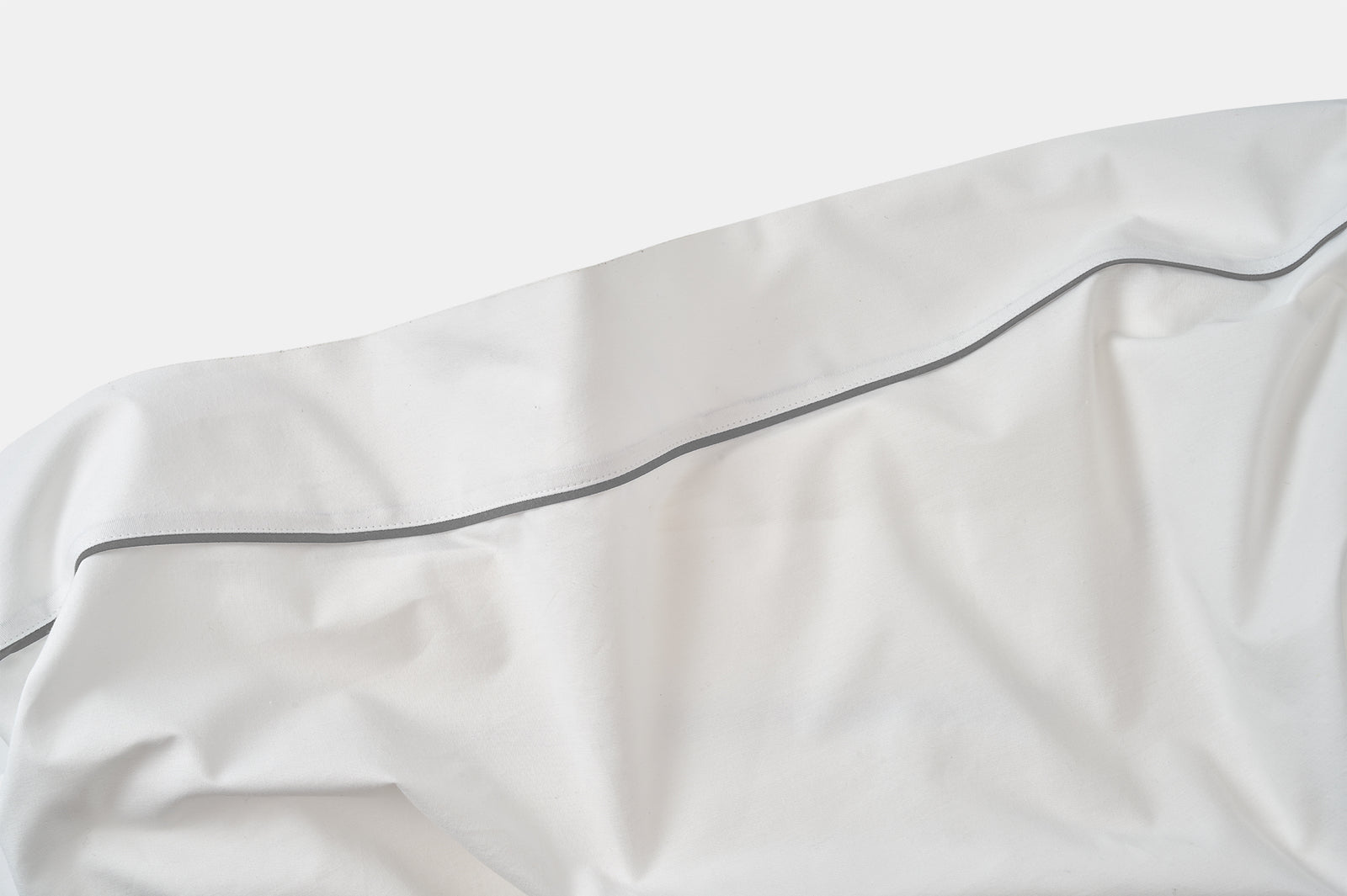 White flat bed sheet with classic piping design, renewed, home bedding