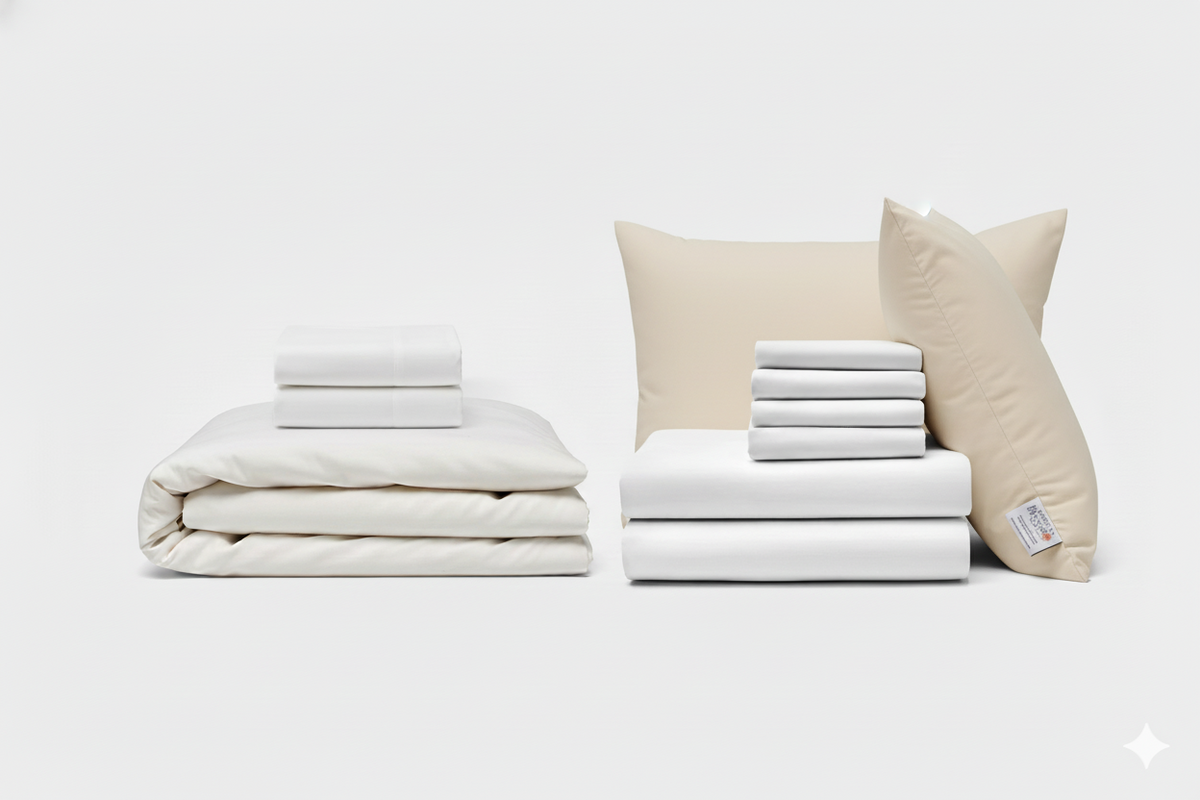 Percale bed set, duvet set, and pillows bundle