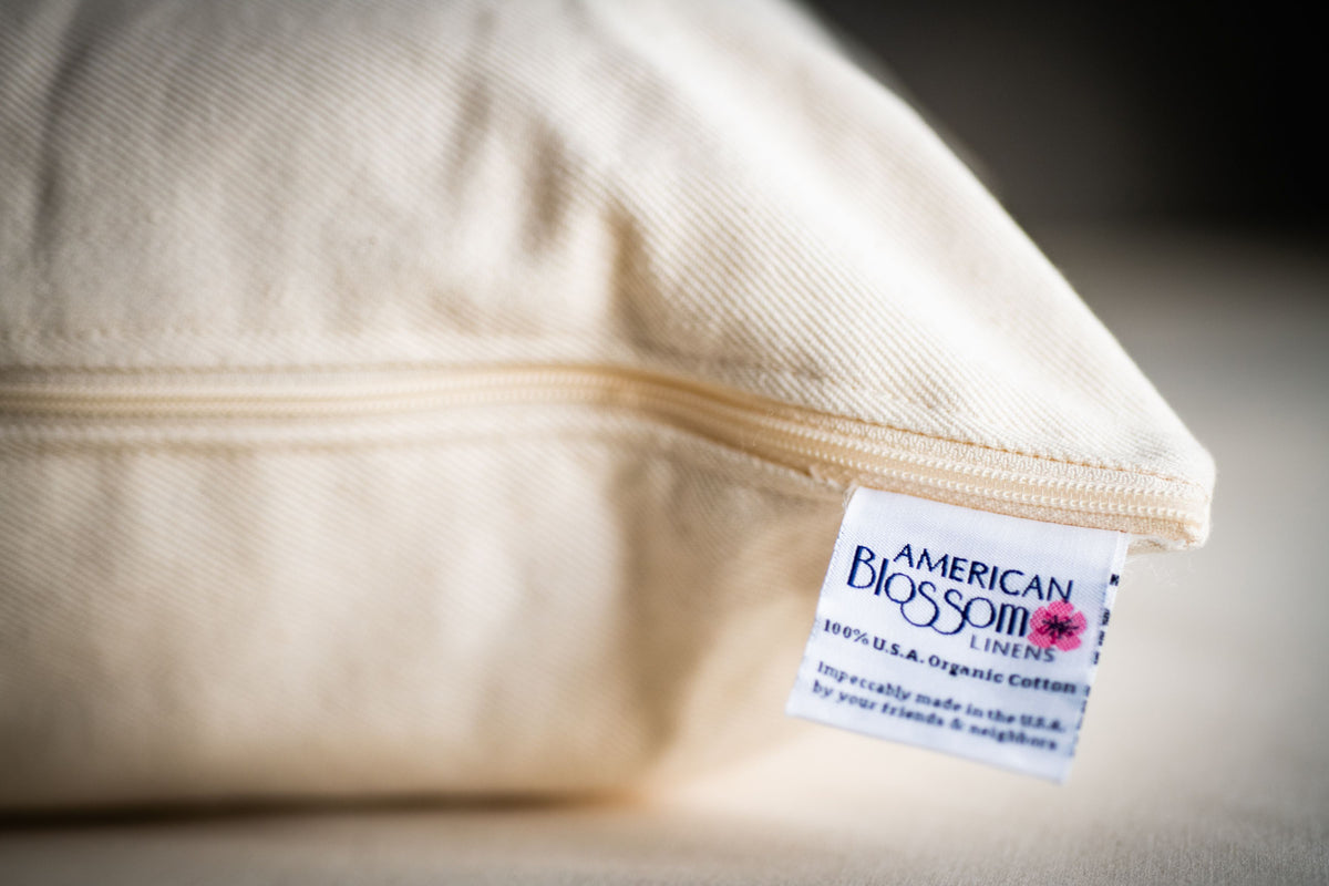 Natural Cotton Pillow with zipper and American Blossom Linens tag