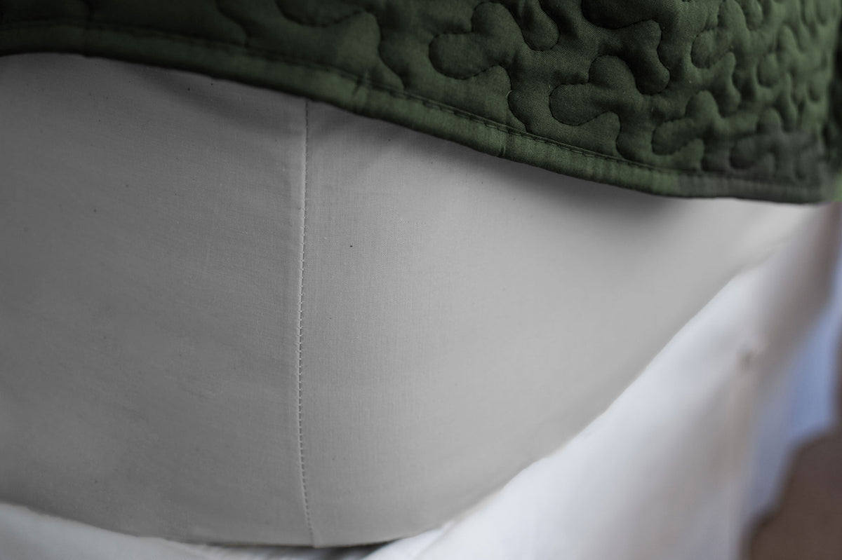 Single fitted bed sheet irregular in white, close-up view