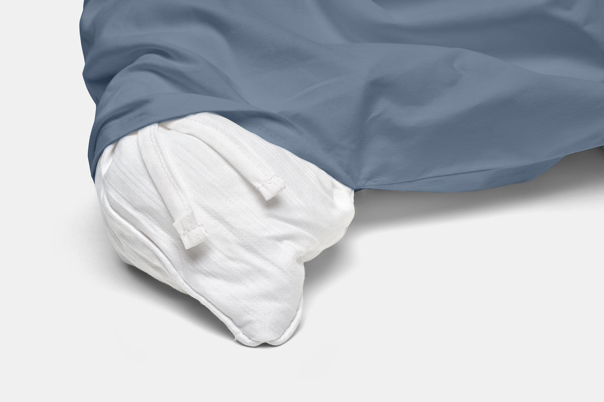 Chesapeake Blue Cotton duvet cover set with white pillow shams in home bedding category
